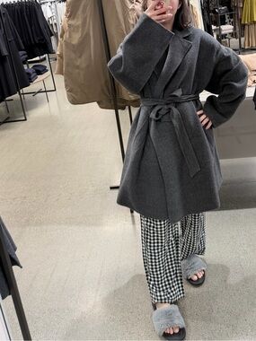 New Max Mara Weekend Nella Wool Blend Wrap Coat color medium gray melange SZ 12